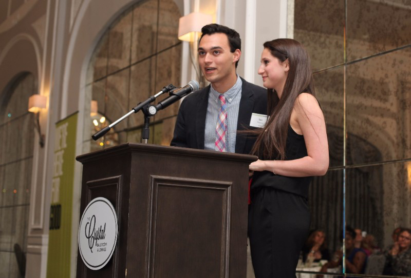 Ian Pappas and Jenny Halpern, 2017 Northwestern University Dance Marathon (NUDM) co-chairs, explain how NUDM supports Evanston's nonprofit community through ECF's Responsive Grants at the 2016 event. 